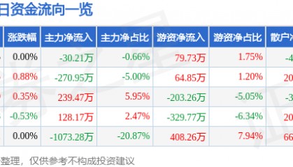 股票行情快报:六国化工(600470)8月12日主力资金净卖出30.21万元