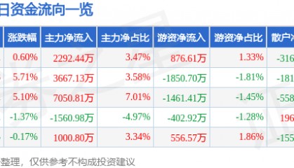 股票行情快报:焦点科技(002315)8月4日主力资金净买入2292.44万元