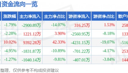 股票行情快报:渝开发(000514)9月26日主力资金净卖出2900.89万元