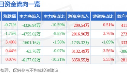 股票行情快报:安泰科技(000969)7月28日主力资金净卖出4326.94万元