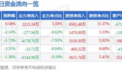 股票行情快报：正海磁材（300224）8月4日主力资金净买入2213.34万元