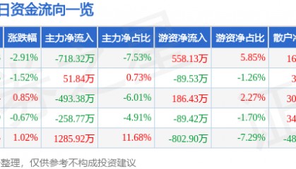 股票行情快报:六国化工(600470)9月18日主力资金净卖出718.32万元