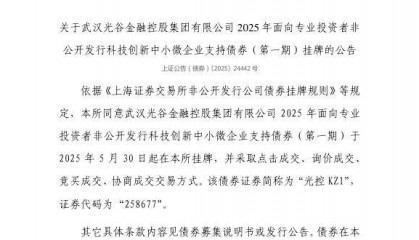 上交所:武汉光谷金融控股集团有限公司债券5月30日挂牌,代码258677