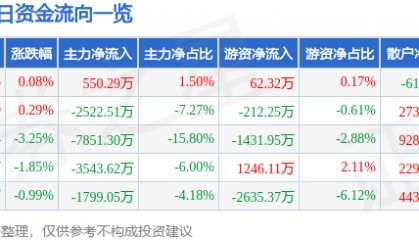 股票行情快报:焦点科技(002315)8月12日主力资金净买入550.29万元