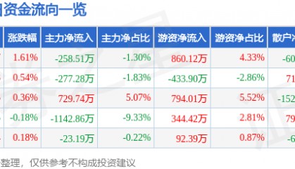股票行情快报：渝开发（000514）8月11日主力资金净卖出258.51万元