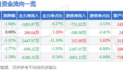 股票行情快报:渝开发(000514)7月25日主力资金净卖出1691.87万元