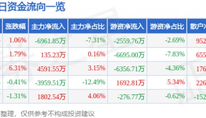 股票行情快报:联创光电(600363)8月13日主力资金净卖出6961.85万元